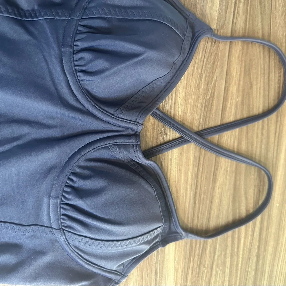 Athleta Navy One Piece Swimsuit 32 B/C Tall Strappy Back Shelf Bra‎